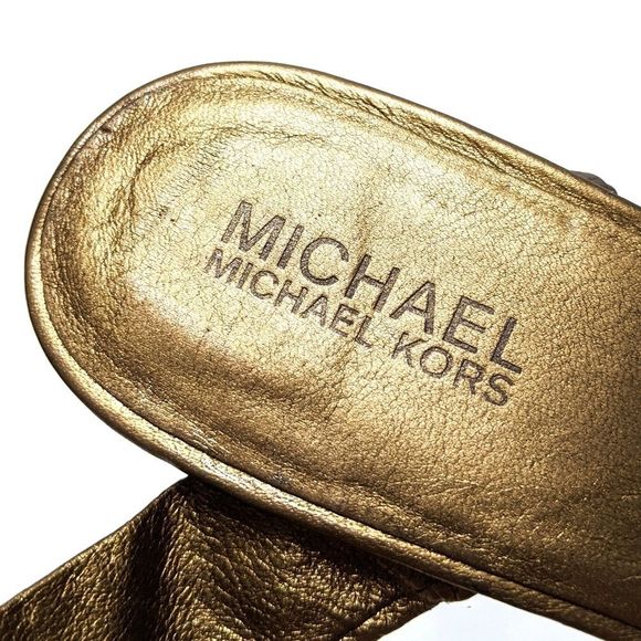 MICHAEL KORS Gold Leather Ankle Wrap Wedges 7.5 - Picture 7 of 9